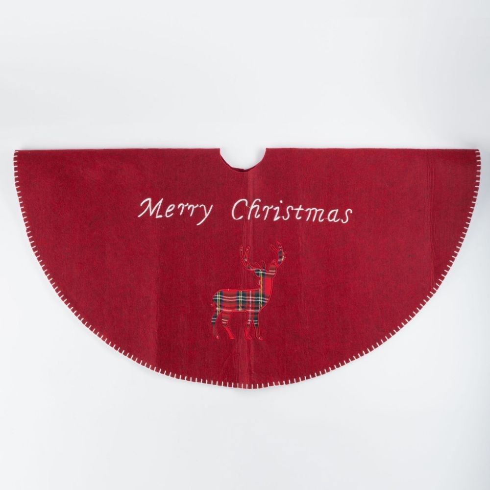 90cm Tartan Reindeer Christmas Tree Skirt