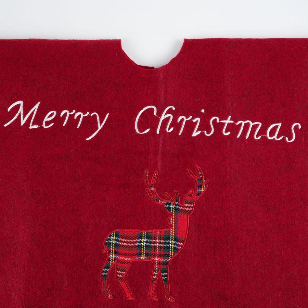 90cm Tartan Reindeer Christmas Tree Skirt
