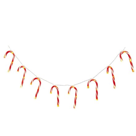 Set Of 10 Battery Operated Christmas Candy Cane String Lights