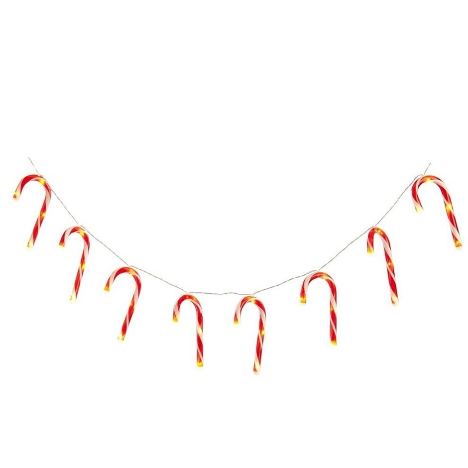 Set Of 10 Battery Operated Christmas Candy Cane String Lights