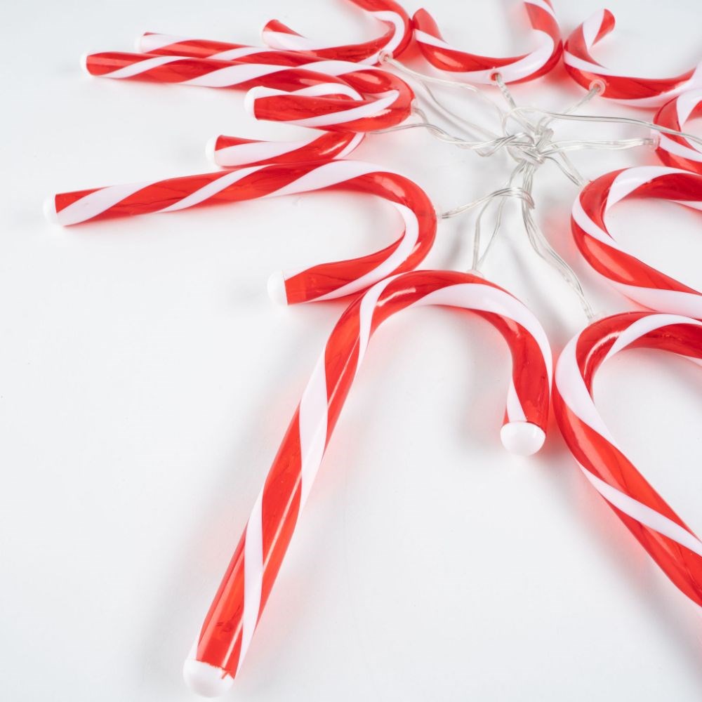 Set Of 10 Battery Operated Christmas Candy Cane String Lights