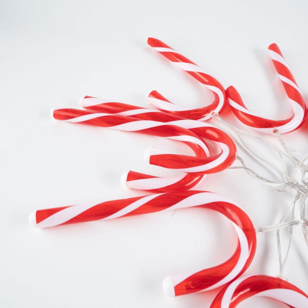 Set Of 10 Battery Operated Christmas Candy Cane String Lights