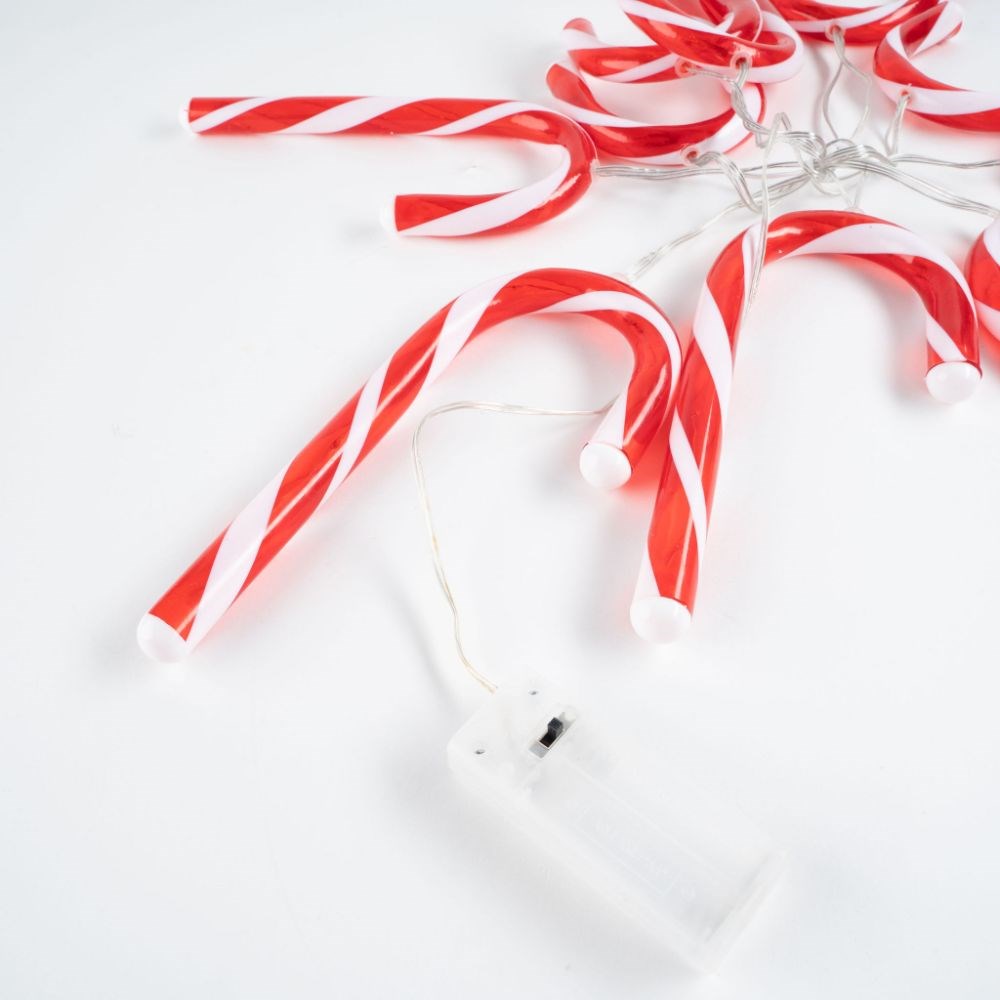 Set Of 10 Battery Operated Christmas Candy Cane String Lights