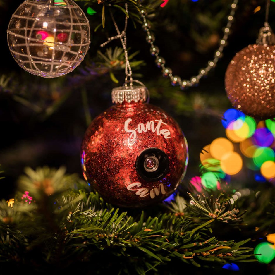 8cm Red Glitter Shatterproof Christmas Santa Cam Ball