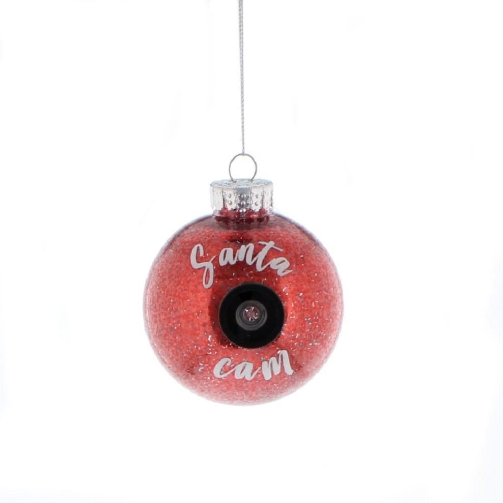 8cm Red Glitter Shatterproof Christmas Santa Cam Ball
