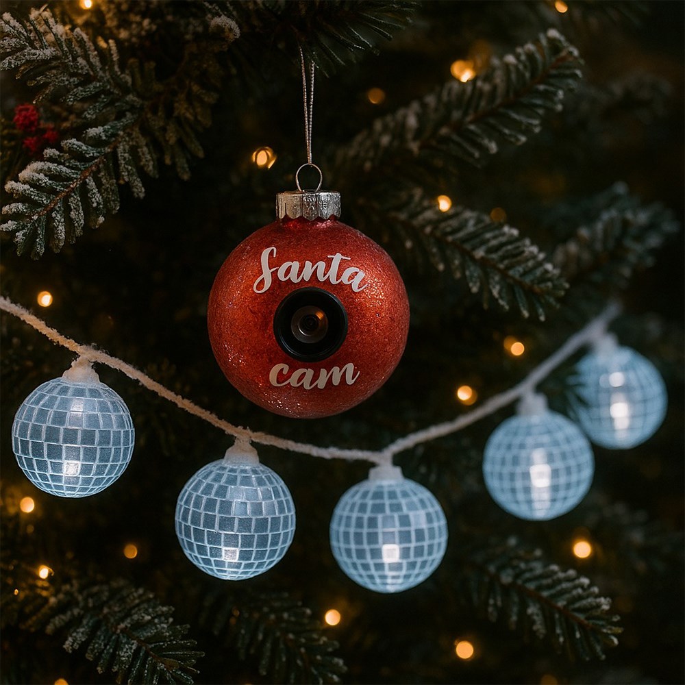 8cm Red Glitter Shatterproof Christmas Santa Cam Ball