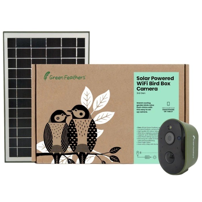 Green Feathers Battery Powered Solar Bird Box Camera 3Rd Gen Hd With Wifi Connec