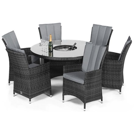 LA 6 Seater Round Rattan Dining Set with Ice Bucket and Lazy Susan in Grey