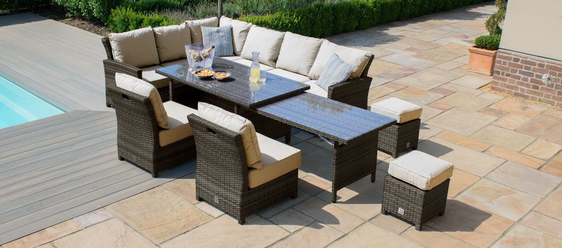 Buy Extending Kingston Corner Rattan Garden Dining Set in Brown Delivery by Primrose