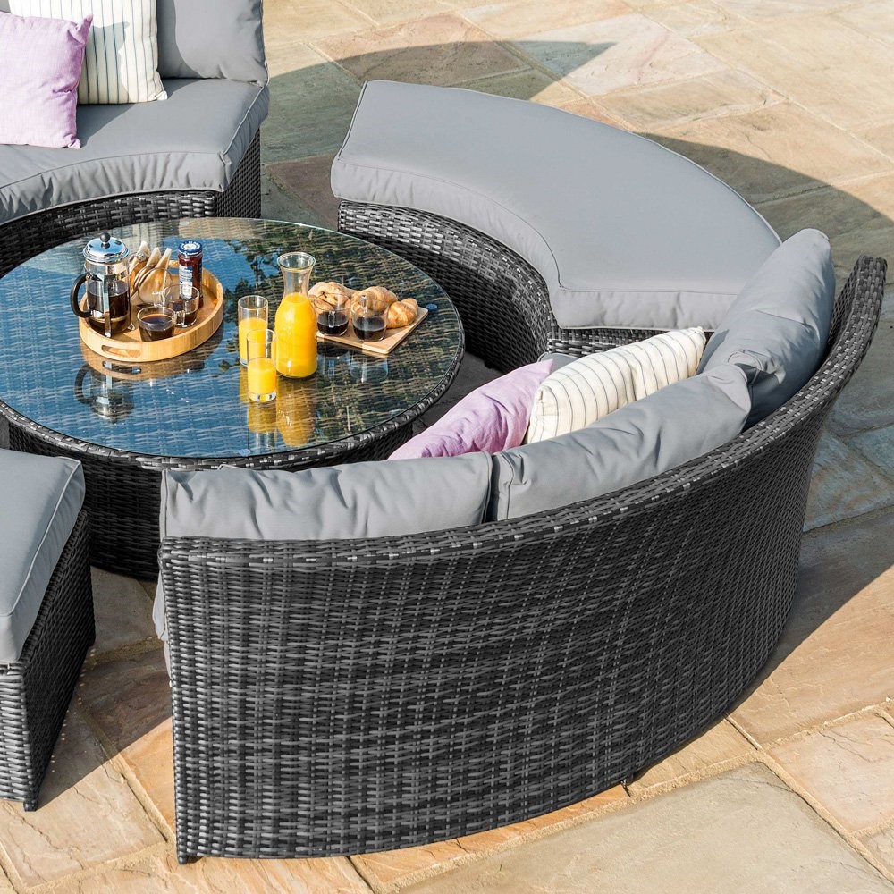 Chelsea Garden Lifestyle Round Rattan Sofa Suite with Glass Table Top in Grey