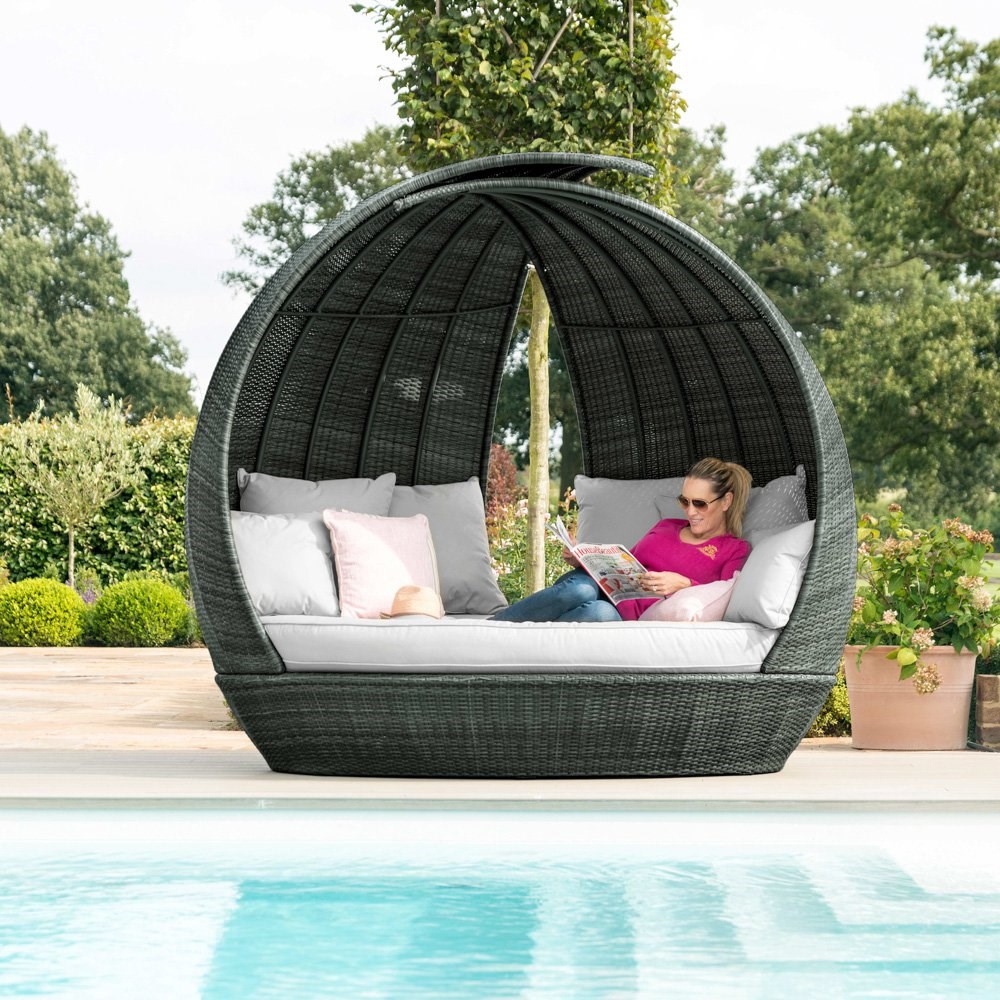 Lotus Garden Rattan Daybed in Grey
