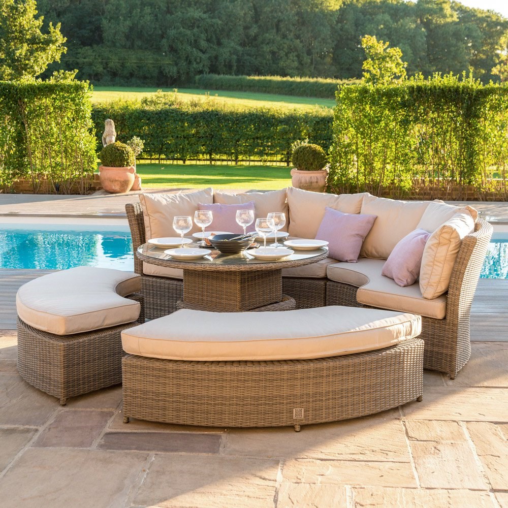 Winchester Garden Rattan Lifestyle Sofa Benches and Table Set in Natural