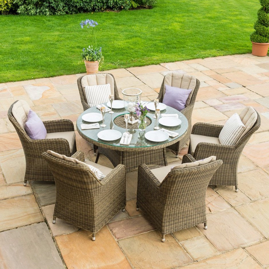 Winchester 6 Seater Rattan Round Table with Ice Bucket and Lazy Susan Dining Set