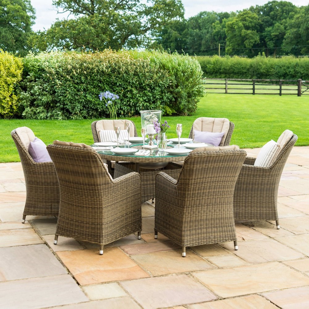 Winchester 6 Seater Rattan Round Table with Ice Bucket and Lazy Susan Dining Set