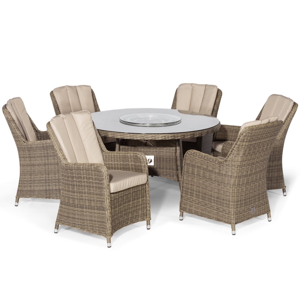 Winchester Venice 6 Seat Round Rattan Fire Pit Dining Set with Lazy Susan