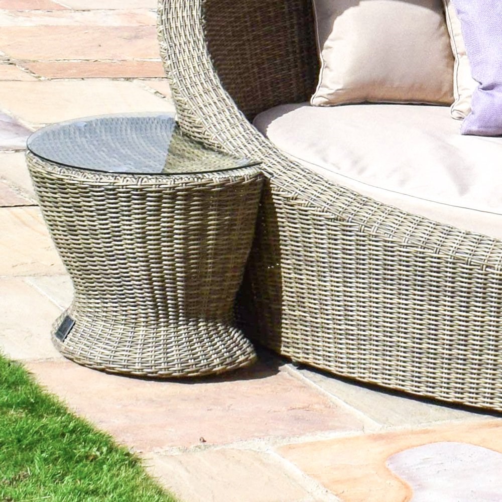 Winchester Garden Rattan Daybed with Hood and 2 Side Tables in Natural