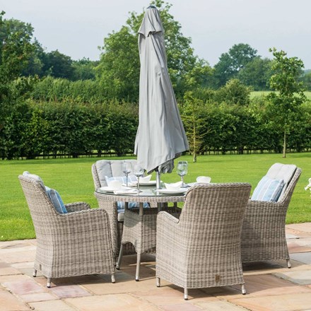 Oxford 4 Seater Garden Rattan Round Table and Chairs Dining Set in Light Grey