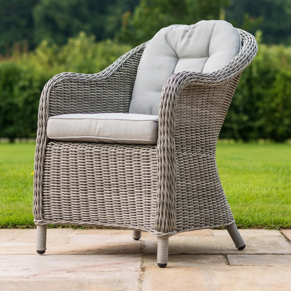 Oxford 6 Seater Oval Rattan Table with Fire Pit and Dining Chairs in Light Grey