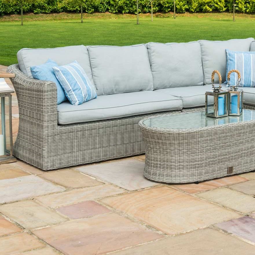 Oxford Large Garden Rattan Corner Sofa and Table in Light Grey