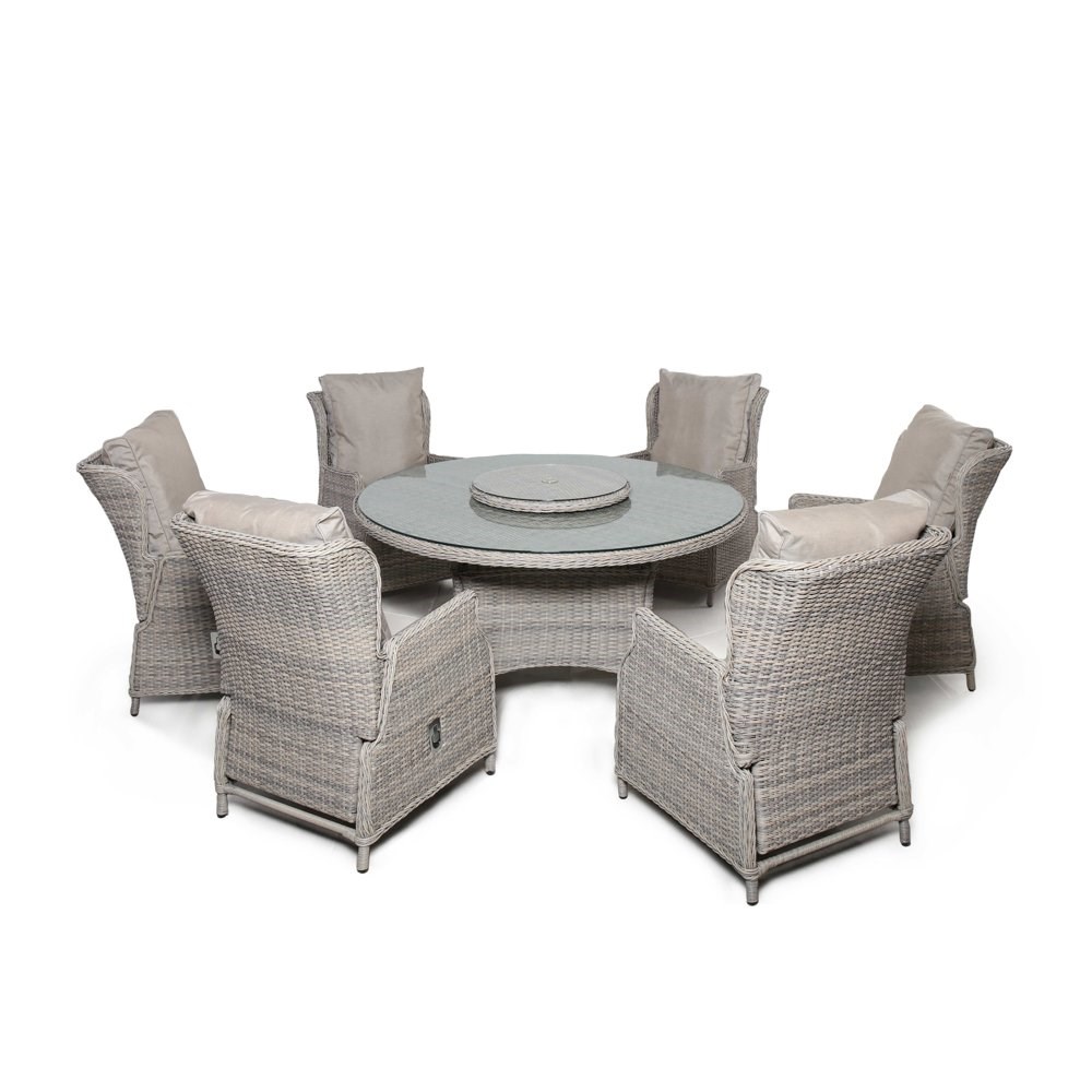 Cotswold Reclining 6 Seat Round Rattan Dining Set with Rattan Lazy Susan