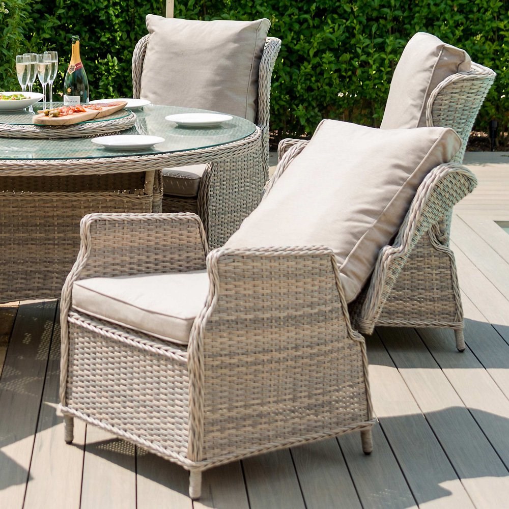 Cotswold Reclining 6 Seat Round Rattan Dining Set with Rattan Lazy Susan