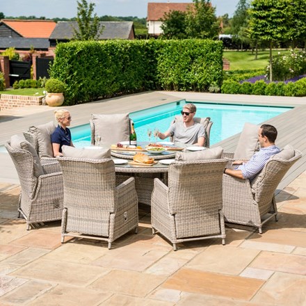 Cotswold Reclining 8 Seat Round Rattan Dining Set with Rattan Lazy Susan
