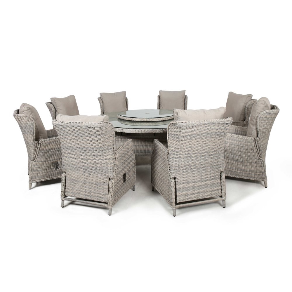 Cotswold Reclining 8 Seat Round Rattan Dining Set with Rattan Lazy Susan