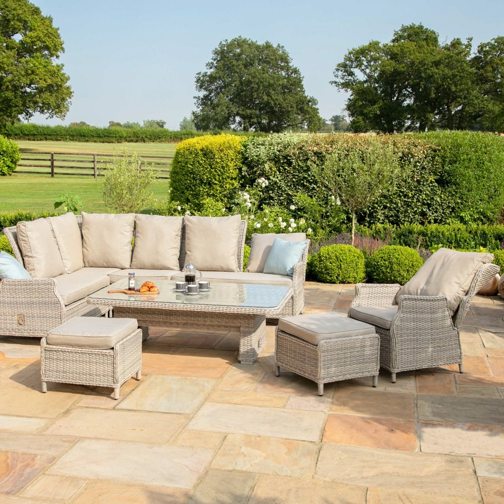 Cotswolds Rattan Reclining Corner Sofa and Rising Table Set in Grey/Taupe