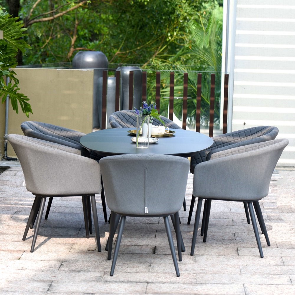 Ambition Garden 6 Seater Rattan Oval Table and Chairs Dining Set in Flanelle