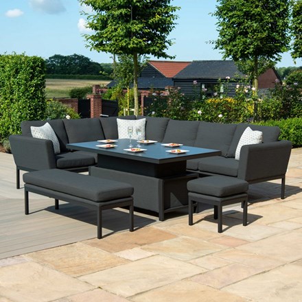 Pulse Rattan Corner Sofa Dining Set with Rectangular Rising Table in Charcoal