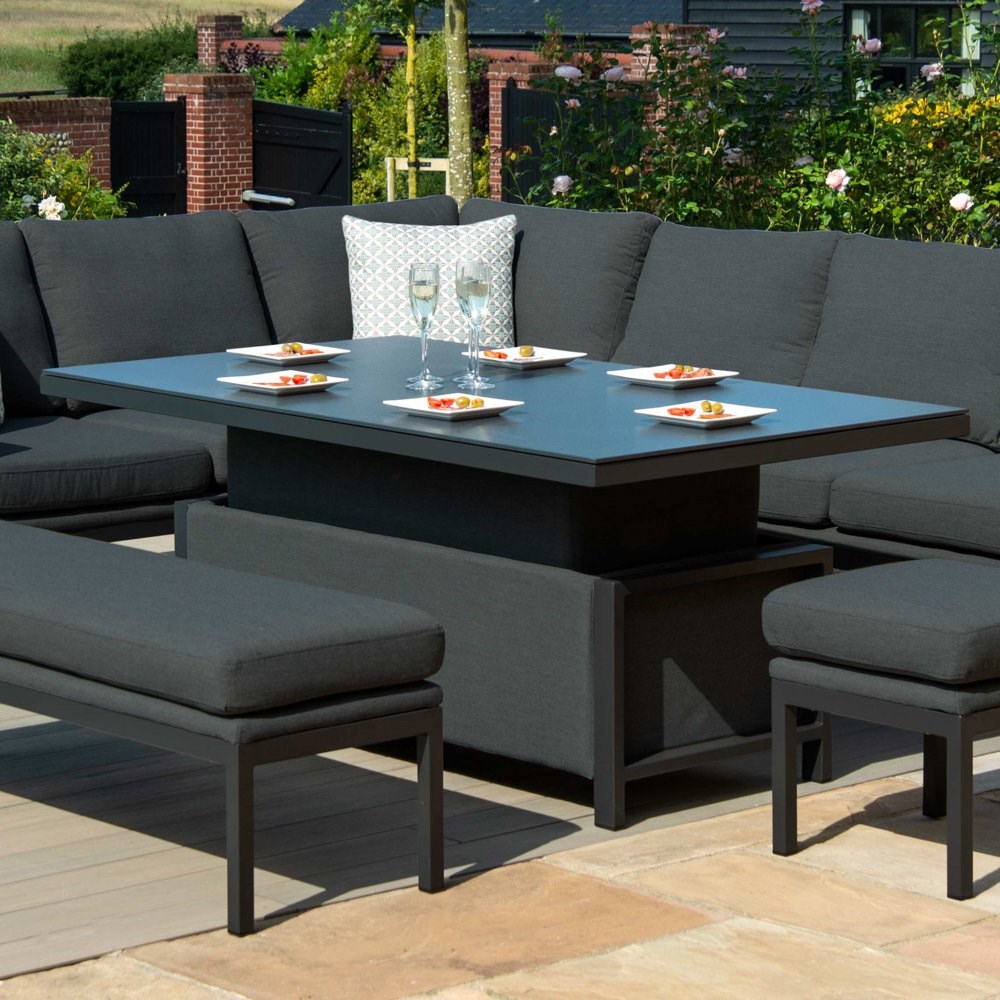Pulse Rattan Corner Sofa Dining Set with Rectangular Rising Table in Charcoal
