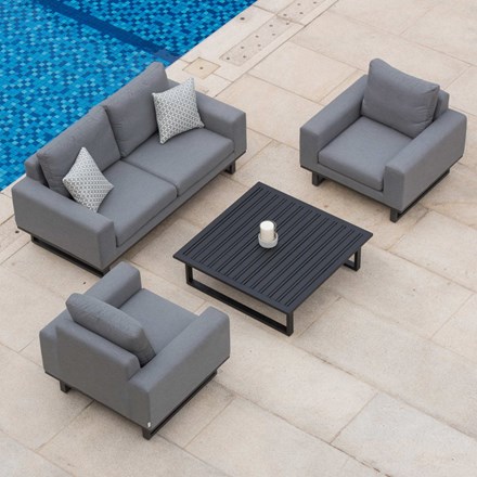 Ethos Garden 2 Seater Rattan Sofa Armchairs and Coffee Table Set in Flanelle