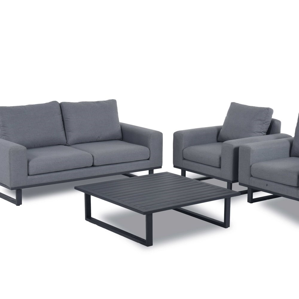 Ethos Garden 2 Seater Rattan Sofa Armchairs and Coffee Table Set in Flanelle