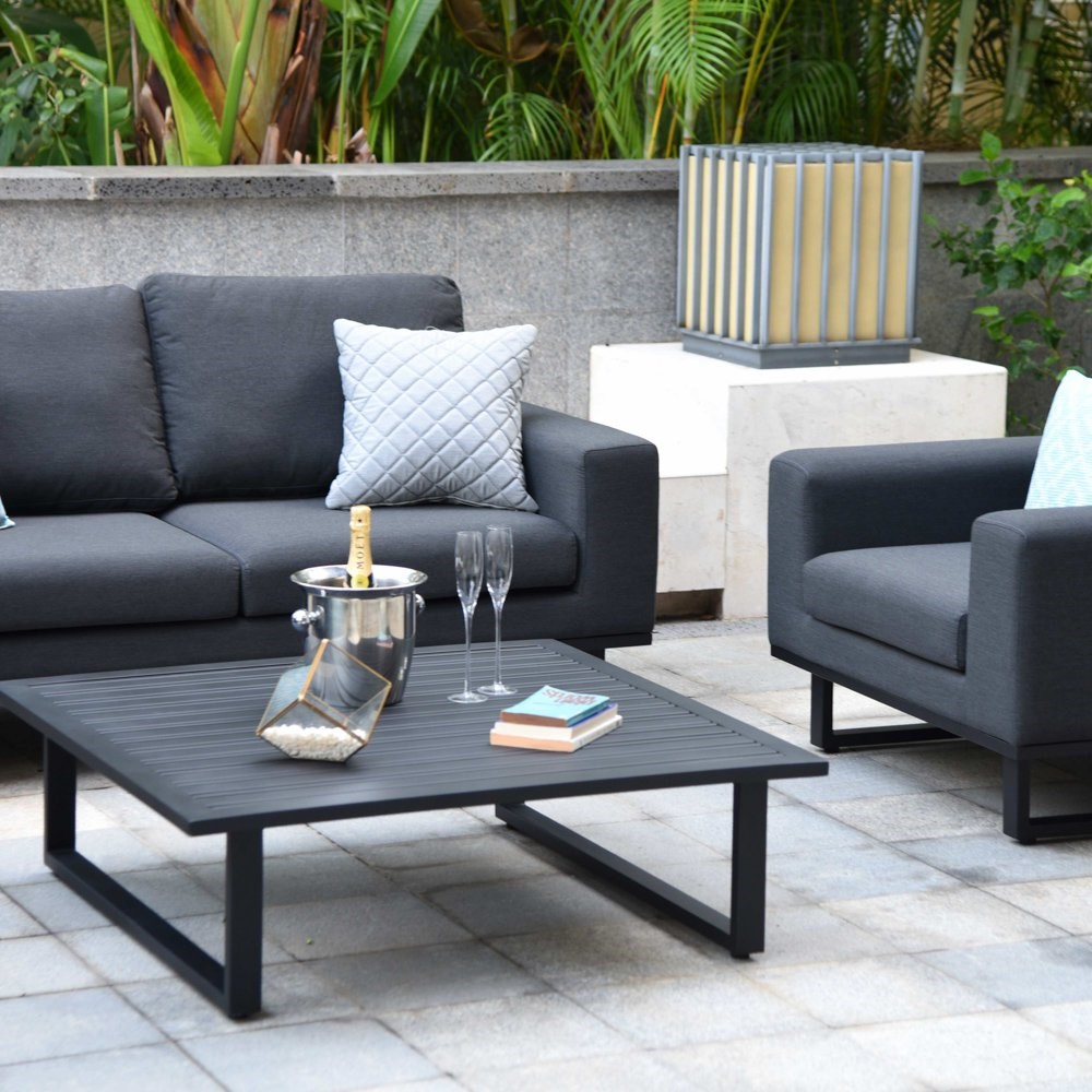 Ethos Garden 2 Seater Rattan Sofa Armchairs and Coffee Table Set in Charcoal