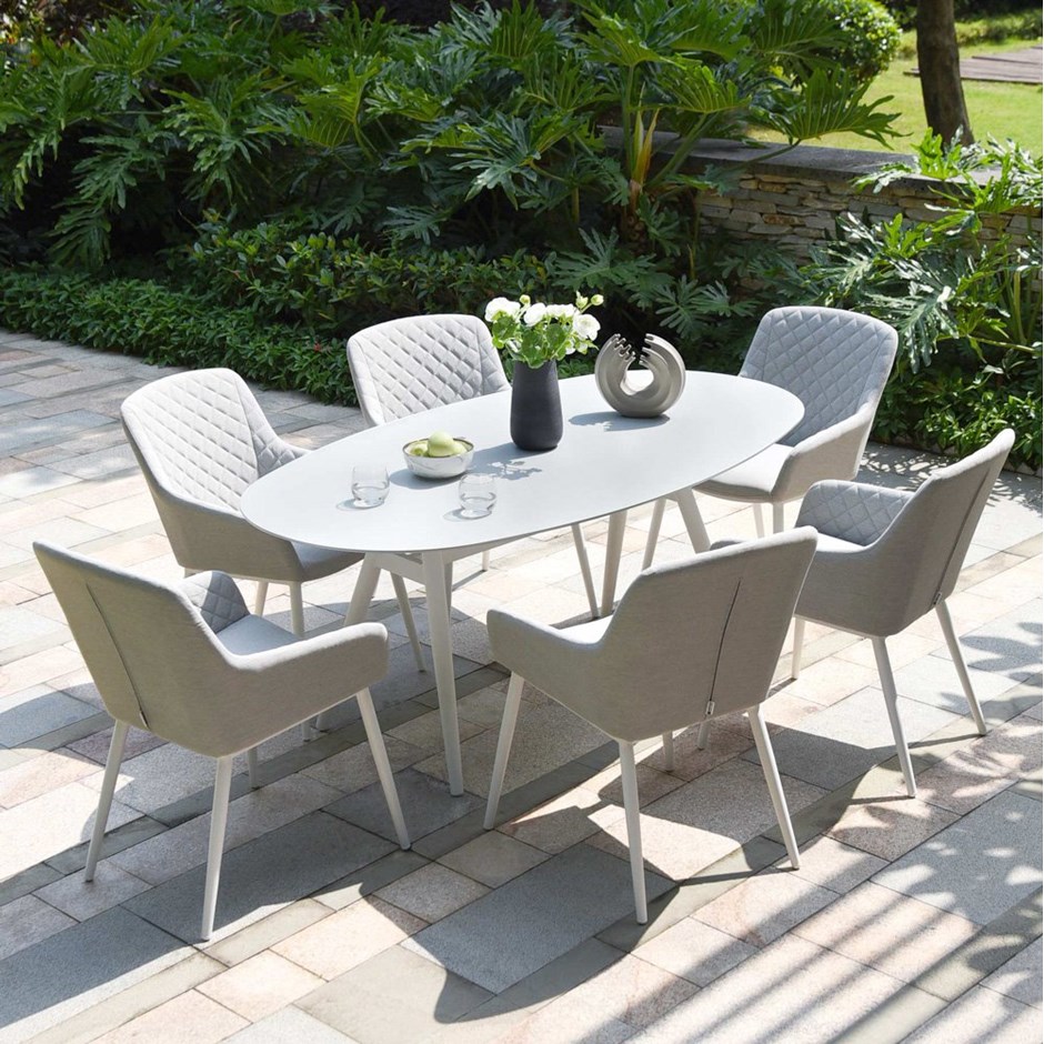 Zest Garden 6 Seater Oval Rattan Dining Table and Chairs Set in Lead Chine