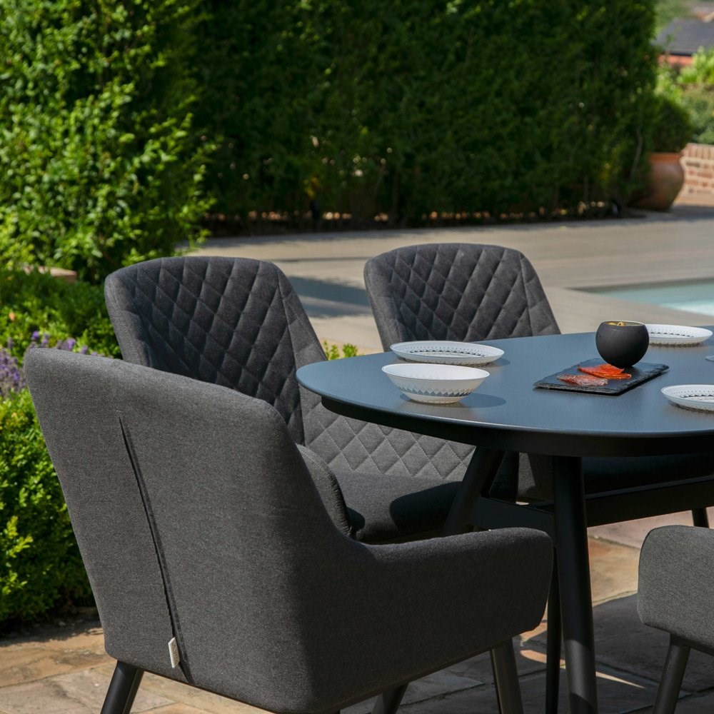 Zest Garden 6 Seater Oval Rattan Dining Table and Chairs Set in Charcoal