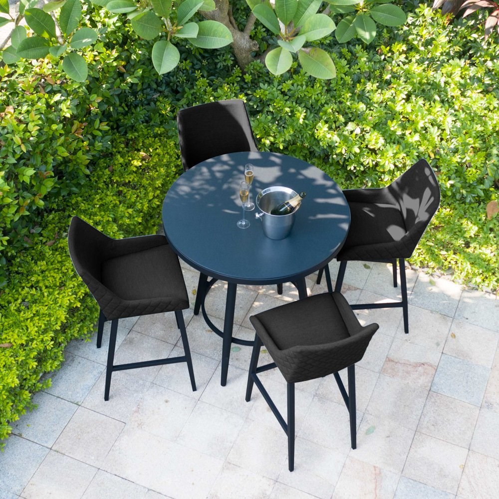 Regal Garden Patio 4 Seater Round Table And Stools Bar Set Charcoal