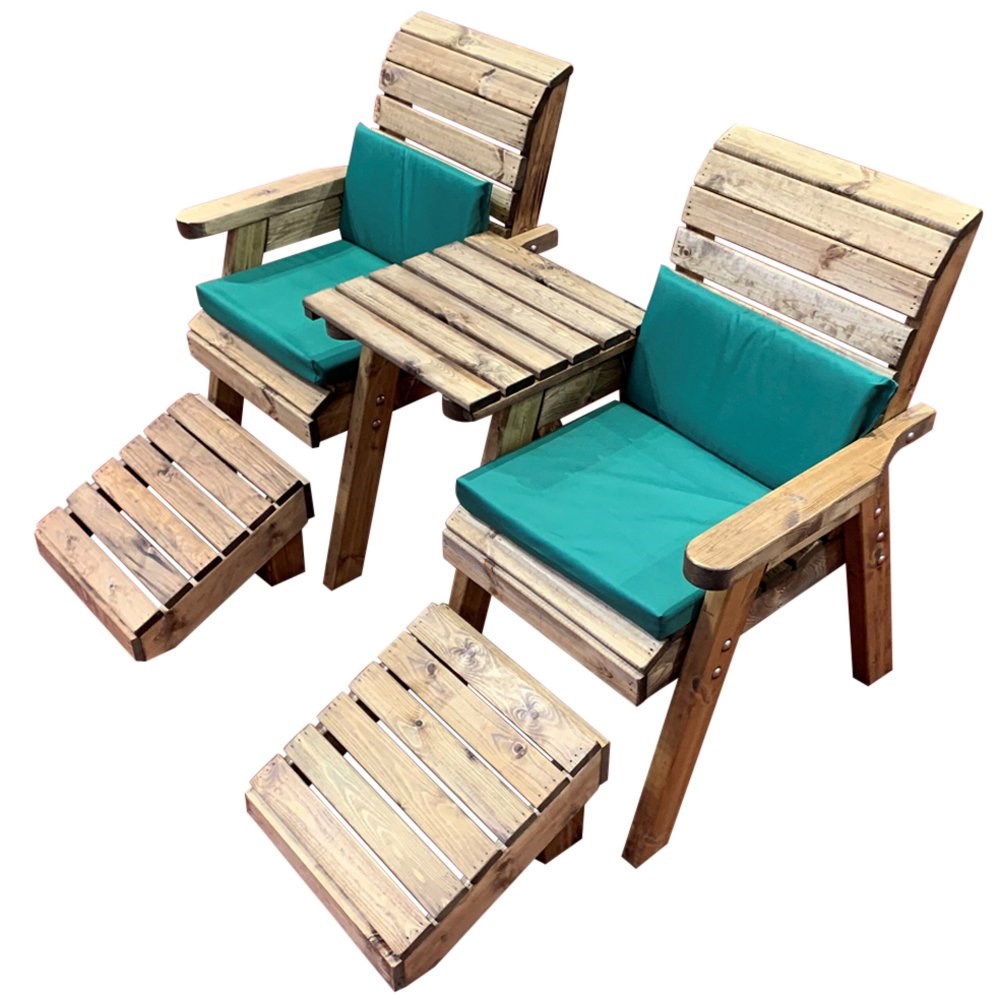 Deluxe Lounger Set Straight With Green Cushions And Fitted Cover (Hb118G)