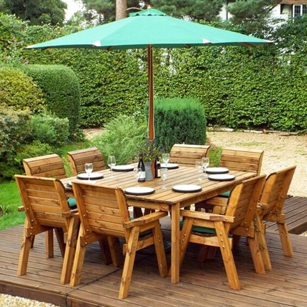 Eight Seater Square Table Set with Green Cushions