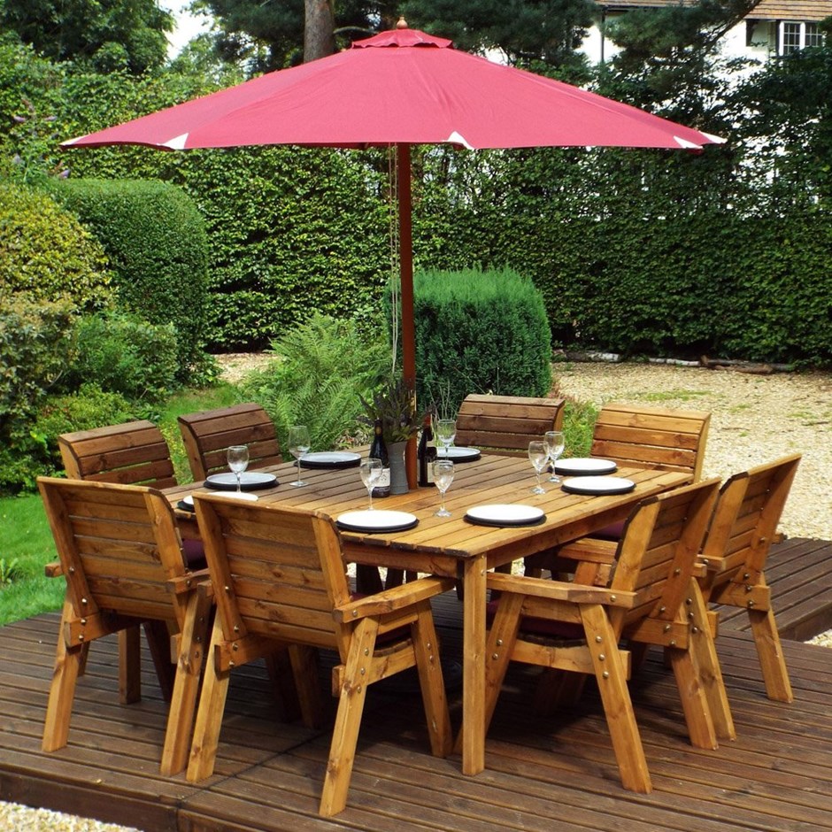 Eight Seater Square Table Set with Burgundy  Cushions