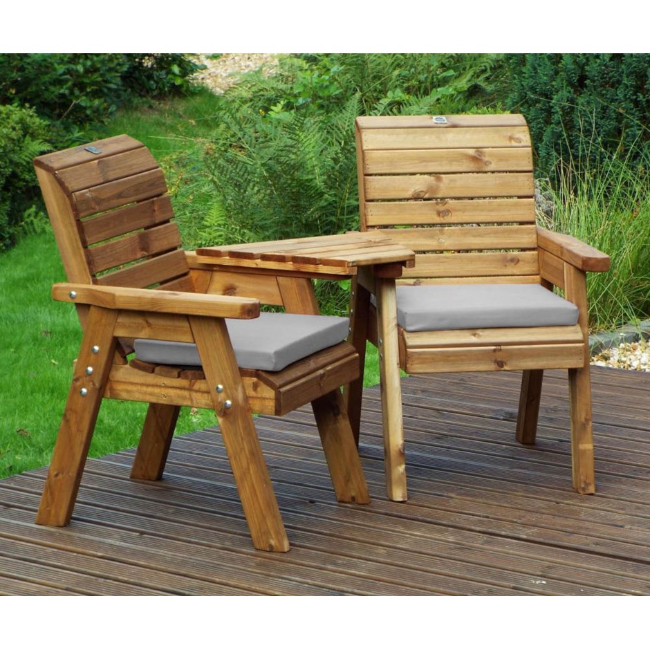 Charles Taylor Wooden Garden Twin Angled Companion Set With Grey Cushion And Fit
