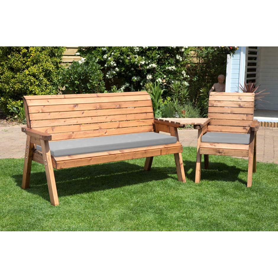 Charles Taylor Wooden Garden 4 Seater Angled Companion Set With Grey Cushion