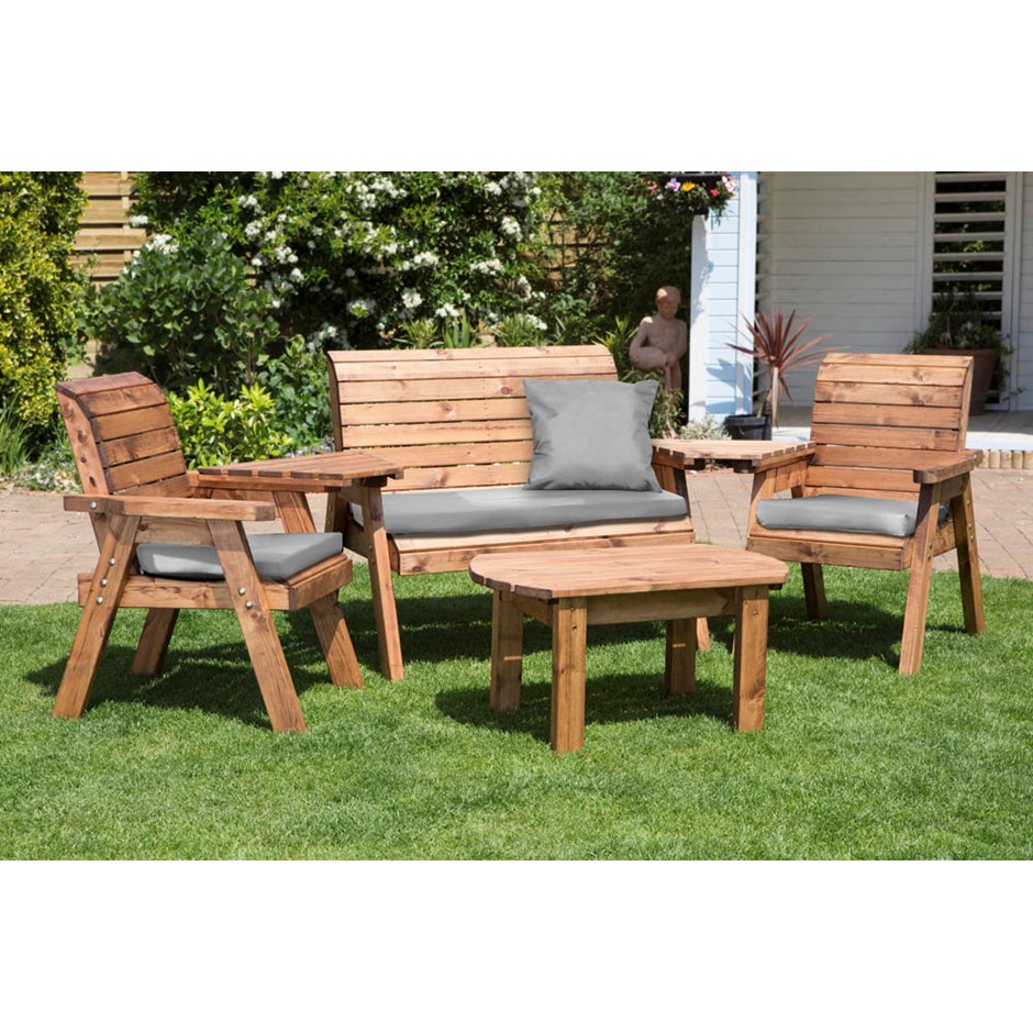 Charles Taylor Wooden Garden 4 Seater Multi Set With Grey Cushion