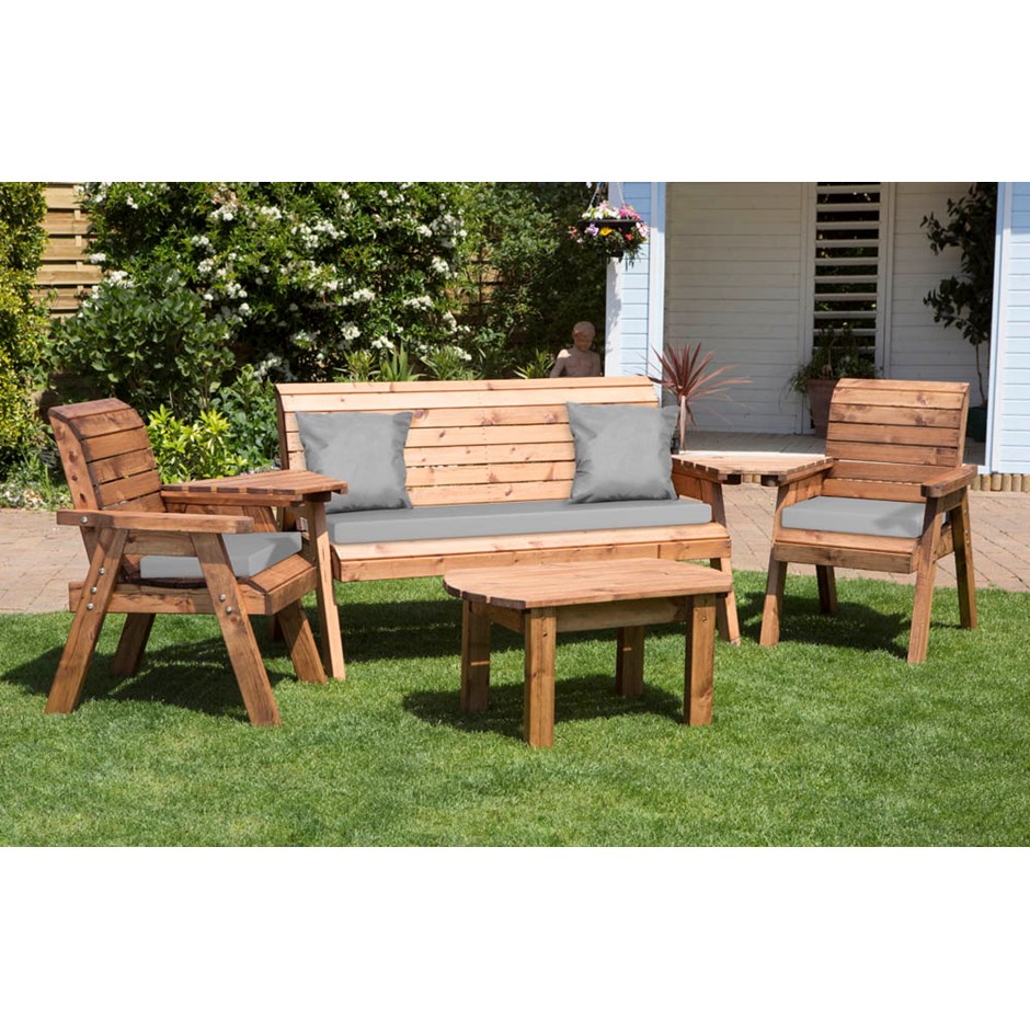 Charles Taylor Wooden Garden 5 Seater Multi Set With Grey Cushion