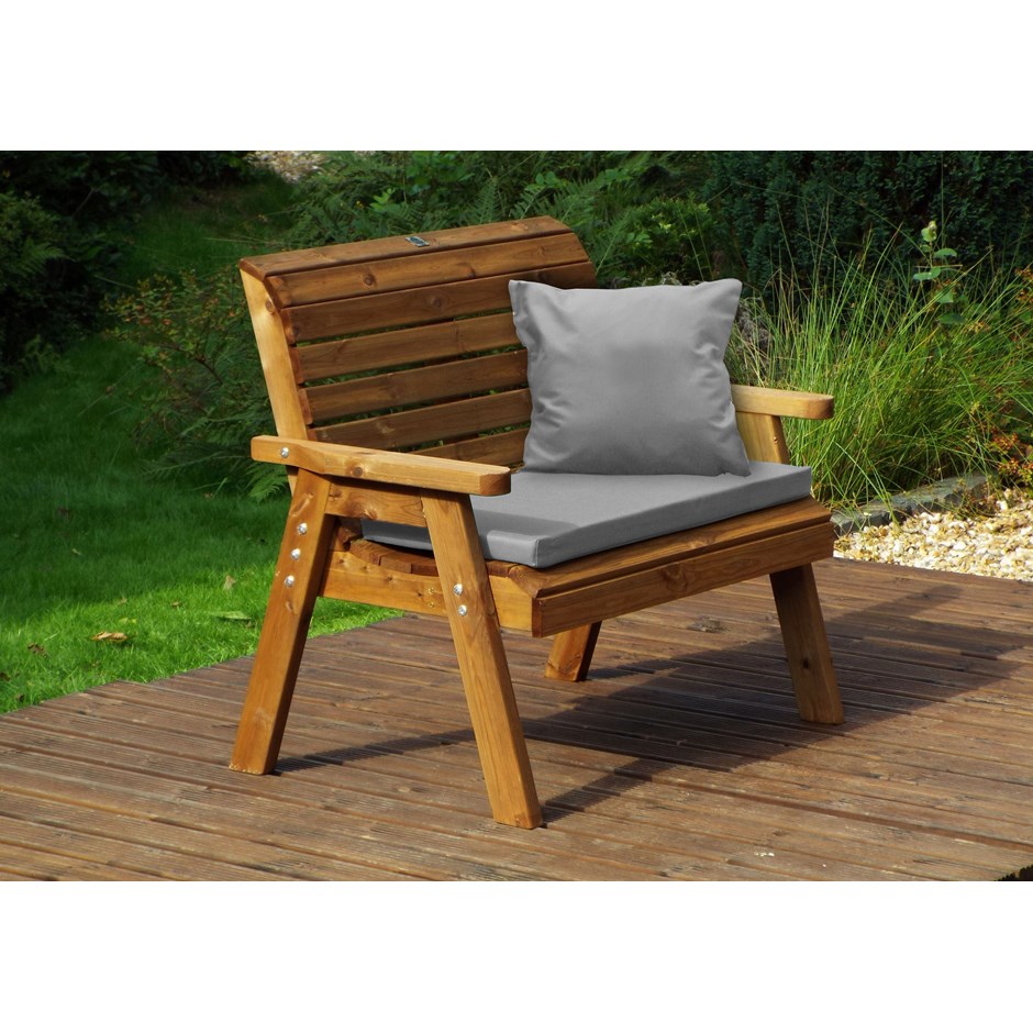 Charles Taylor Wooden Garden Traditional 2 Seater Bench With Grey Cushion And Fi