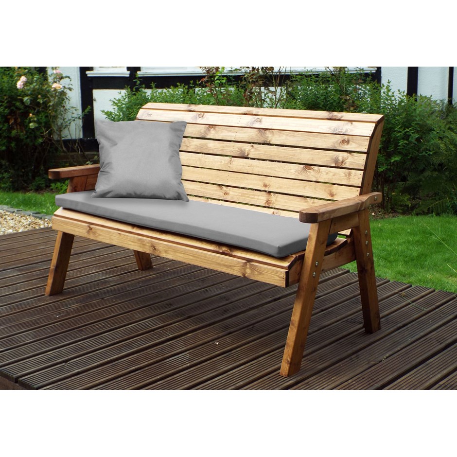 Charles Taylor Wooden Garden 3 Seater Winchester Bench With Grey Cushion And Fit