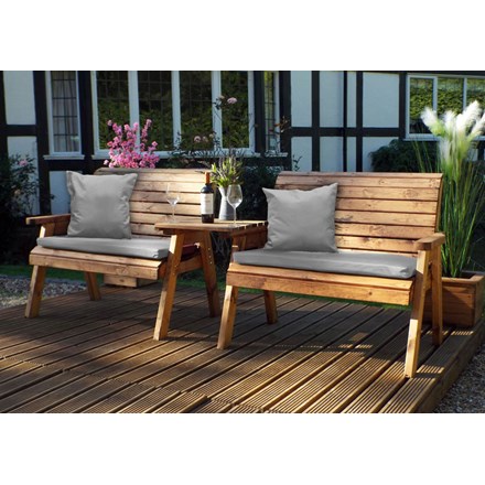 Charles Taylor Wooden Garden Twin Bench Set With Grey Cushion And Standard Cover