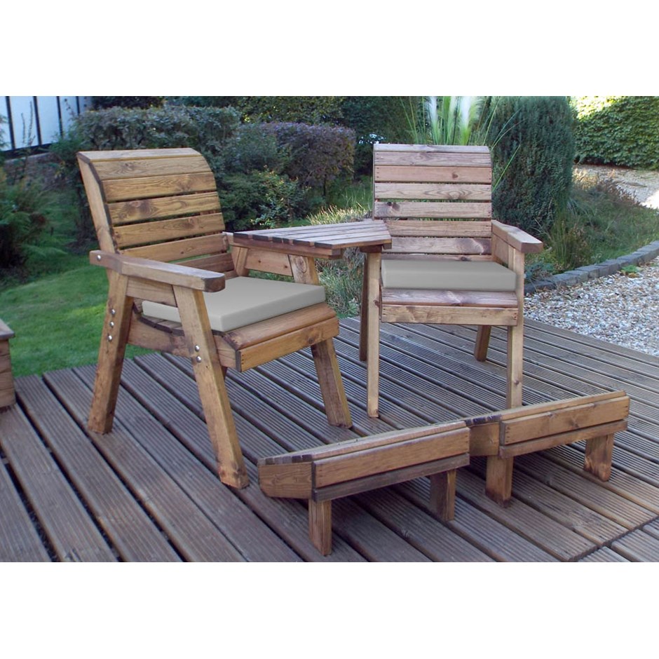 Charles Taylor Wooden Garden Deluxe Lounger Angled Set With Grey Cushion And Fit