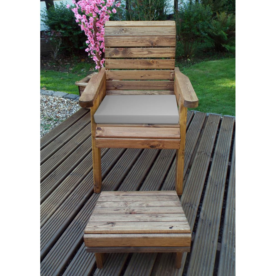 Charles Taylor Wooden Garden Lounger With Grey Cushion And Fitted Cover