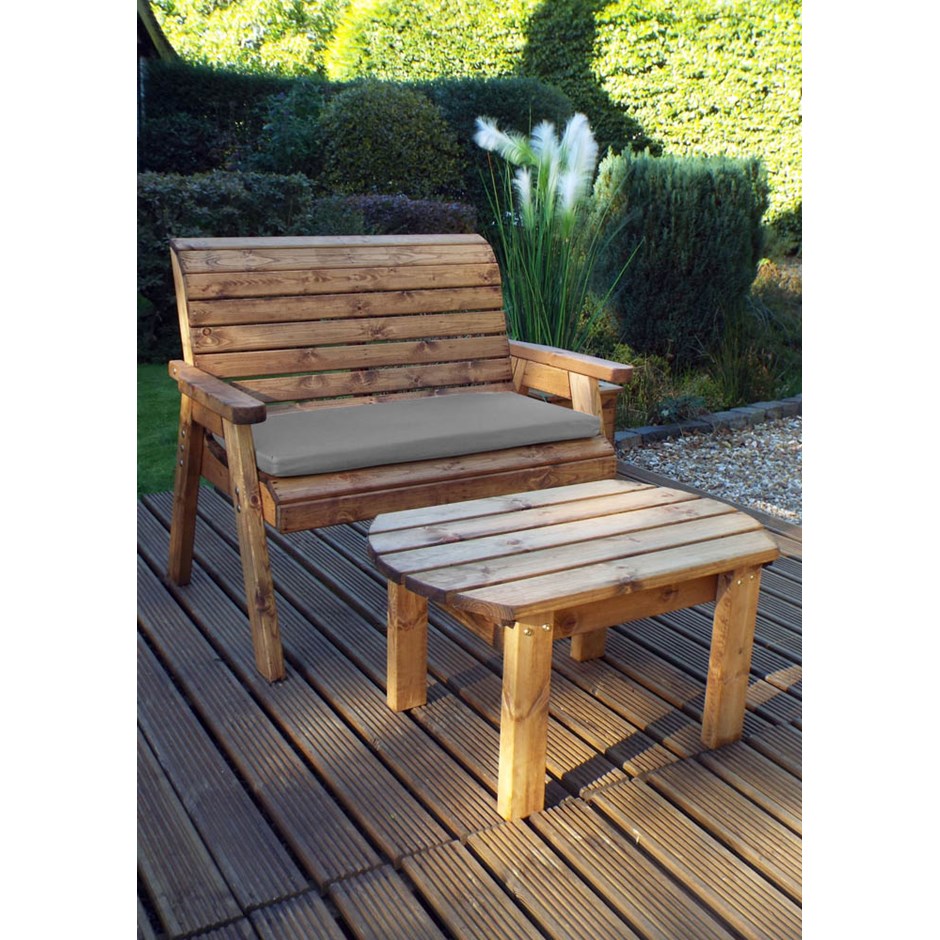 Charles Taylor Wooden Garden Deluxe Bench Set With Grey Cushion
